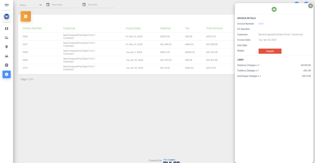 Locate2u pulse product update 2.8.2 - Feature - Customer Invoices in Customper portal